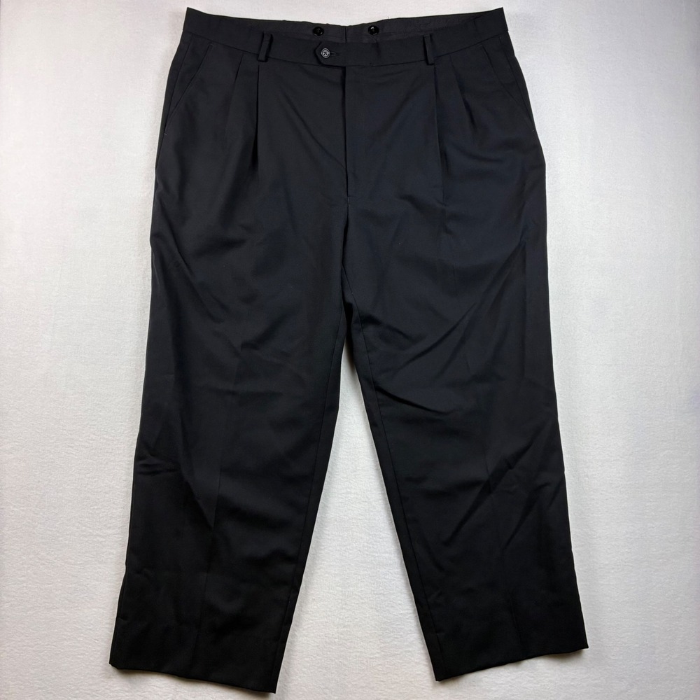 Daniel Gray Dress Pants Mens 43R Black Worsted Wool Pleated Travel Concepts